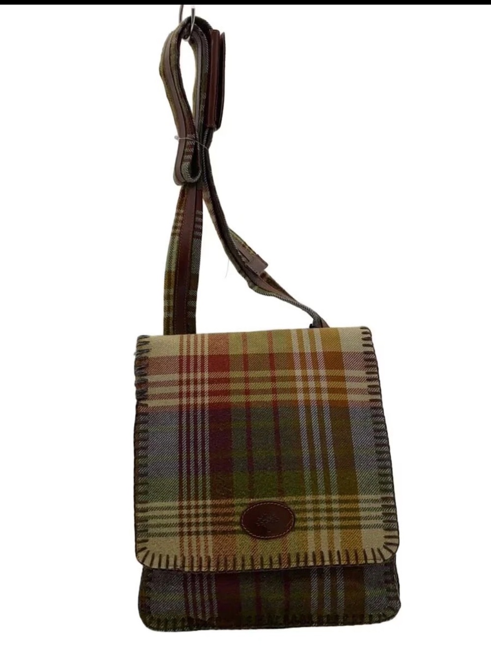 Mulberry Plaid Messenger Bag in Brown and Green